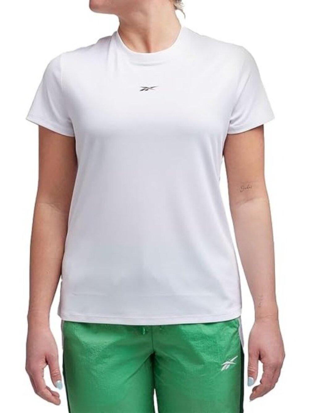 Reebok Womens Short Sleeve Casual Crewneck Logo Tech T-Shirt White Size M NWT